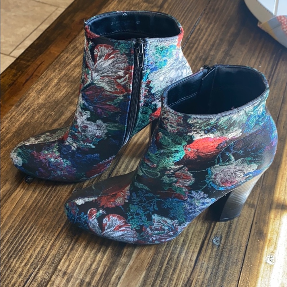 Black Embroidered Floral Booties